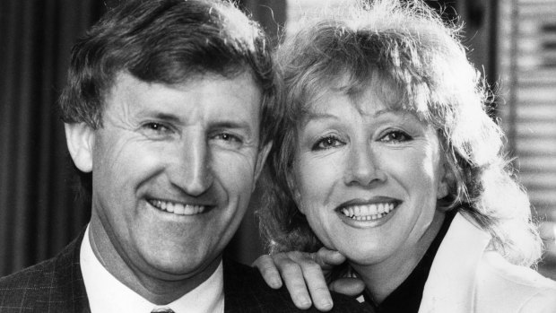 John Brown, former Federal Minister for Tourism, with his wife, Jan Murray, in Sydney, 1984. 