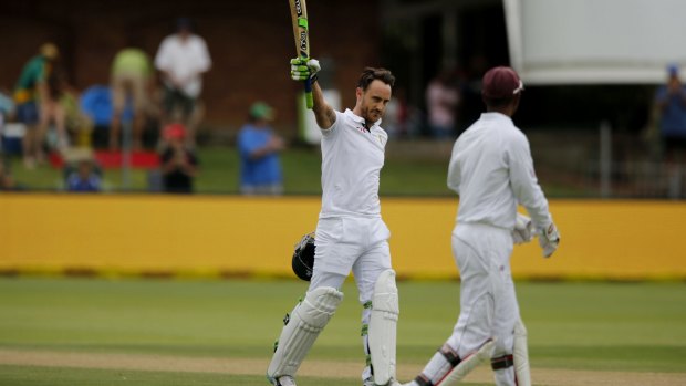 Faf du Plessis brought up his century but was out to the next ball.