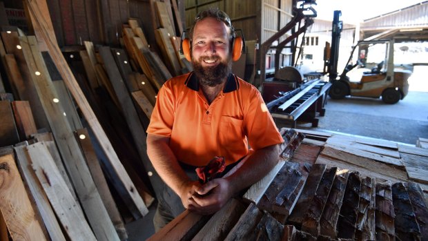 Former senator Ricky Muir at his newly purchased sawmill, which he affectionately calls ''George''.