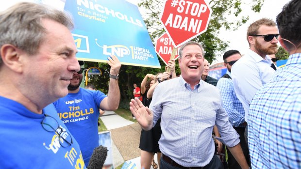 Anti-Adani coal mine protesters dogged Queensland Opposition Leader Tim Nicholls throughout the election campaign.