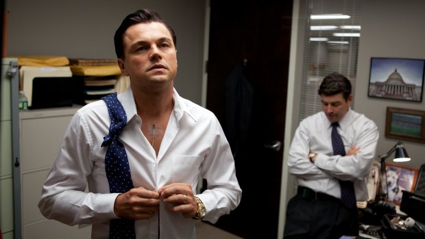 Leonardo DiCaprio and Kyle Chandler in <i>The Wolf of Wall Street</I>. 