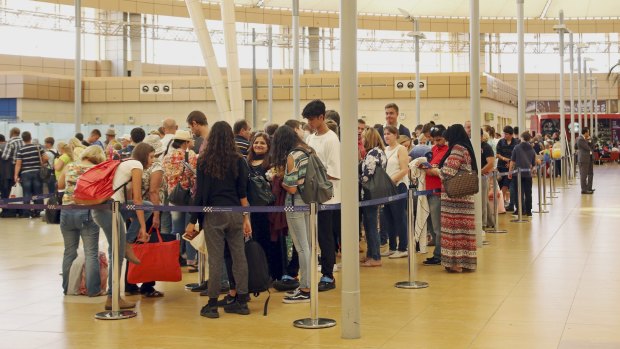 Stranded tourists in Egypt's Sharm el-Sheikh airport on Friday.