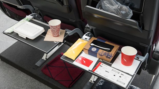 On Wednesday's flight to Adelaide, customers found meal containers made out of biodegradable packaging made from sugar cane, cutlery made from crop starch and paper cups.