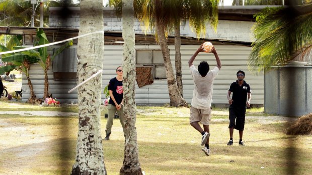 Asylum seekers during recreational time at Nauru detention centre.