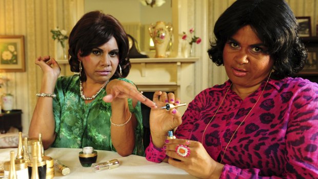 Deborah Mailman and Elizabeth Wymarra in <i>Black Comedy</i>'s The Housewives of Naorromine.