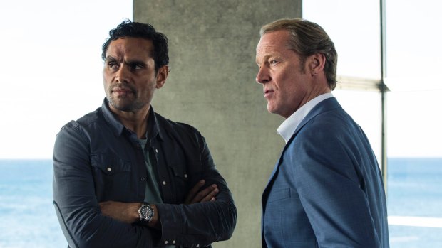 Robert Collins with Iain Glen in <i>Cleverman</i>, in which Collins  plays equal-rights activist Waruu West.