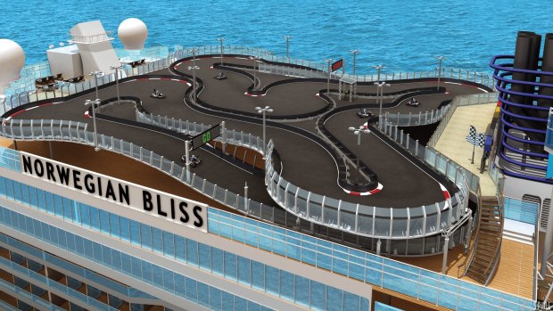 Passengers can get their fill of speed on the go-kart track.