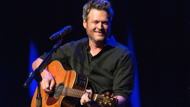 Country music star Blake Shelton performing at the Ryman Auditorium in Nashville, Tennessee. 