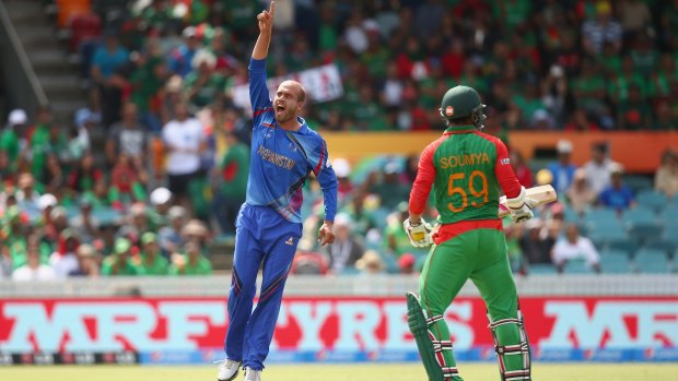 No premature celebration here: Merwais Ashraf celebrates dismissing Anamul Haque.