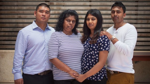 Devastated: (from left) Michael Chan, Raji Sukamaran and her children Brintha and Chinthu in Sydney on Saturday.