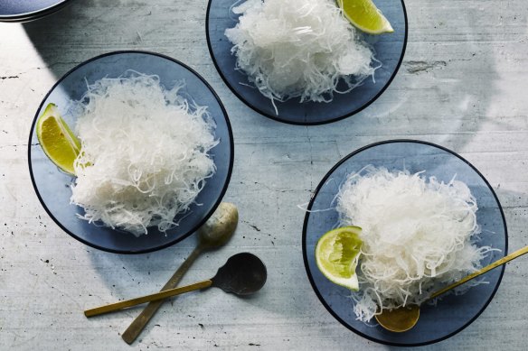 Faloodeh - refreshing rose and lime granita threaded with rice noodles.
