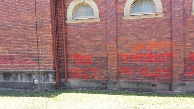 The graffiti continues over an extensive portion of the Lodge.