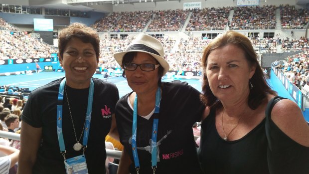 Nill Kyrgios with sister Lil and friend Trish at the Australian Open.