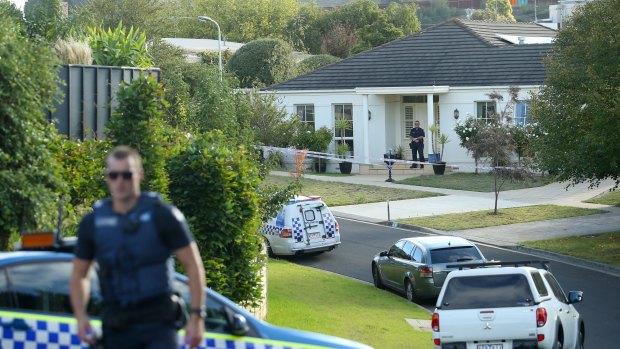 Police at the O'Keeffe's family home on Summerhill Terrace, Highton.