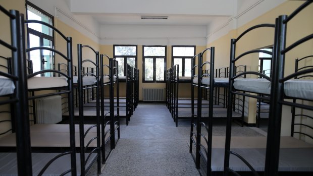 A view of a dormitory at the new relocation centre for refugees and migrants in the western Athens' suburb of Schisto, on Tuesday. 