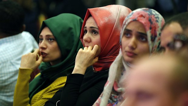 Supporters of Turkey's ruling Justice and Development Party watching television to monitor  election results in June 2015. 