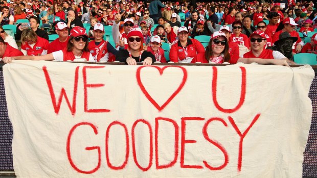 Show of support: Swans fans show their backing at Saturday's home game against Adelaide.