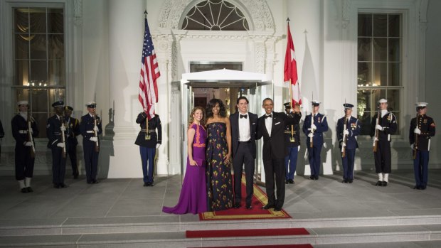 The Obamas with Canadian Prime Minister Justin Trudeau and his wife Sophie Gregoire Trudeau at the White House in March. 