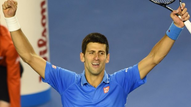 Five and counting: Novak Djokovic celebrates after winning his fifth Australian Open men's singles title.