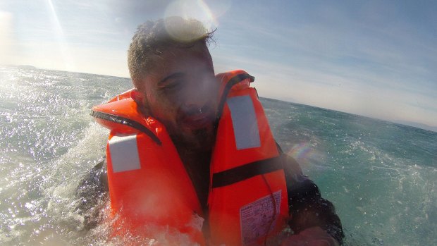 Safe for now: Pelen Hussein is rescued by the Turkish Coast Guard.