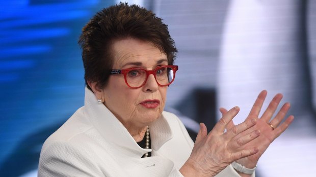 Call for change: Billie Jean King at the media conference where she again called for Margaret Court Arena to be renamed.