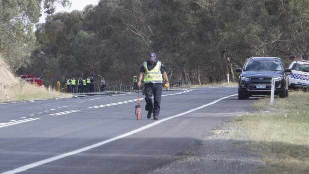 Police at the scene of the fatal accident at Pyalong.