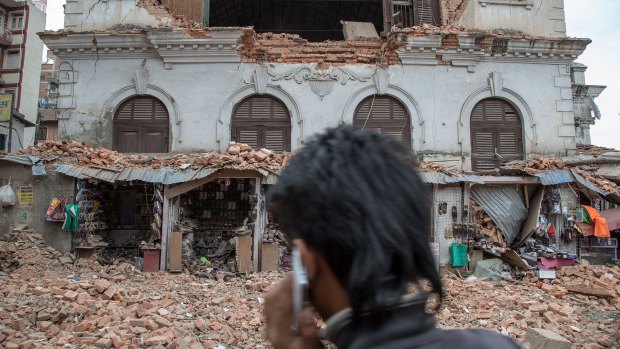 A collapsed building in Kathmandu following the earthquake.