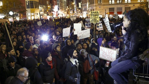 Protesters in the streets of New York. 