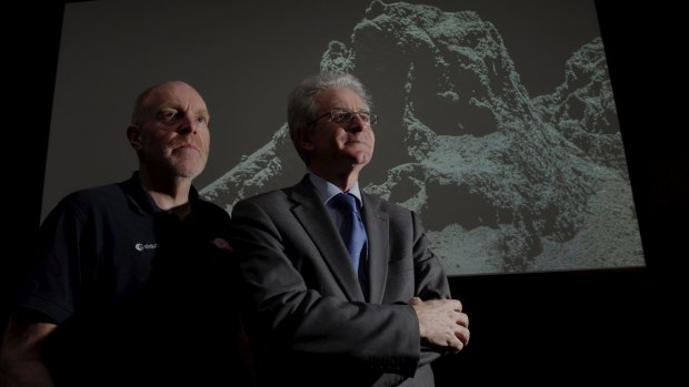Dr Paolo Ferri, Head of Missions Operations with the European Space Agency's Rosetta mission at right, with senior science adviser Mark McCaughrean. 