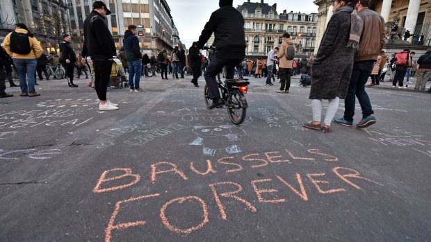 "Brussels forever" at the Place de la Bourse in the centre of Brussels.