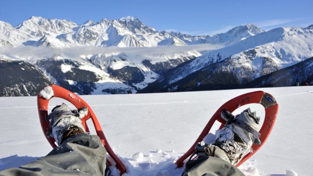 Snowshoe trekking in the Swiss Alps is one of the more sedate winter options.