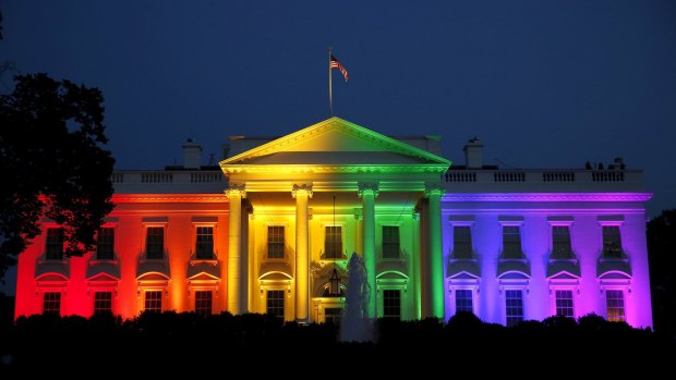 The White House celebrates the legalisation of gay marriage.