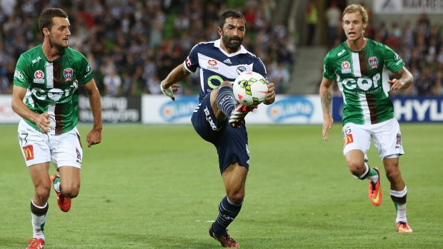 Fahid Ben Khalfallah (centre) will be back for Victory's game against Perth.
