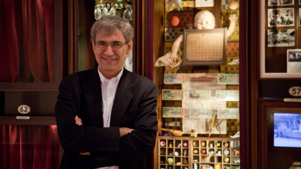 Orhan Pamuk at his Museum of Innocence in an Istanbul house, where   everyday objects from clothing and ornaments to photographs and maps are on display.