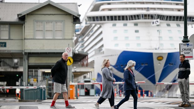Passengers disembark the Majestic Princess at Station Pier in Melbourne on Monday.