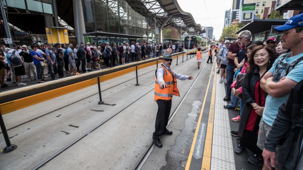 The tram stop outside Southern Cross Station on Friday.