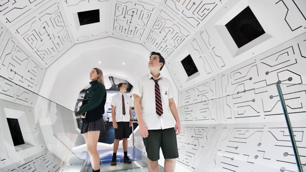 Year 9 students from Ringwood secondary college (left to right) Pyper Ross, Cody Wake and Mark Reynolds at ScienceWorks. 