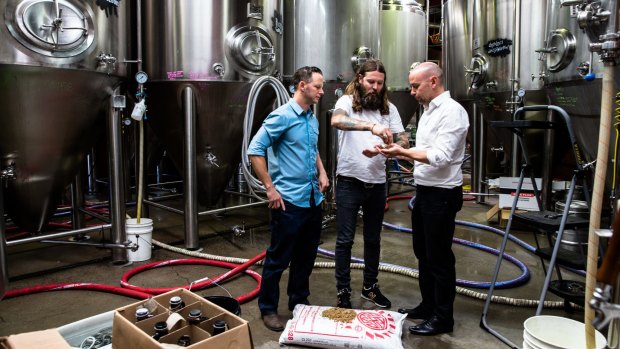 Solar energy specialist Jake Steele, Young Henrys co-owner Oscar McMahon and Tom Nockolds from Pingala have the answer to "renewable" beer.
