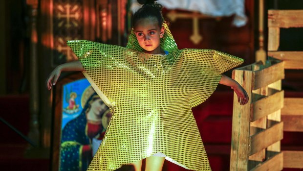 Elaria Tossoun, 6, from St Verena and St Bishoy Coptic Orthodox Church in Armadale rehearsing for a nativity play in the lead-up to Orthodox Christmas, January 7. 