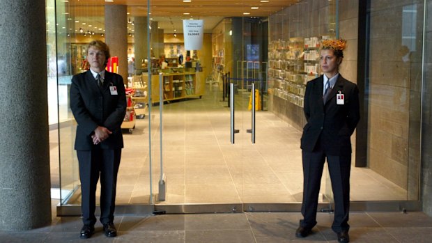 Security staff outside NGV International.