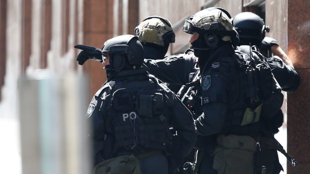 Police near the siege site in Martin Place, Sydney.