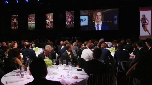 Nat Fyfe of the Dockers accepts his MVP Award on Tuesday night.