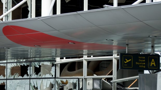 Blown out windows at Brussels Airport on Friday.