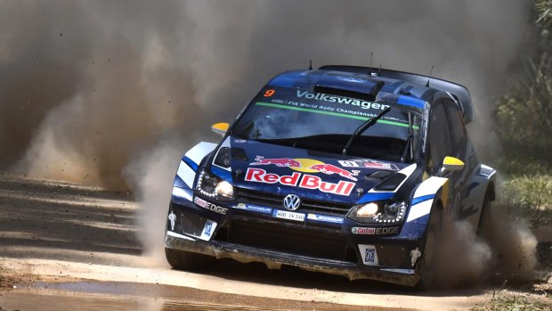 Water slide: Norway's Andreas Mikkelsen on the final day of Rally Australia.