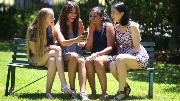 High achievers: MLC Burwood students Lily Frame, Amaani Hatoum, Shalomi Rajanayagam and Megan Foo received their IB results on Monday. 