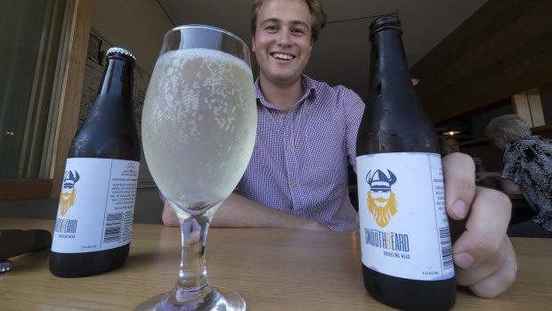 Angus Smibert with his sparkling mead at Melbourne's Tippler & Co. 