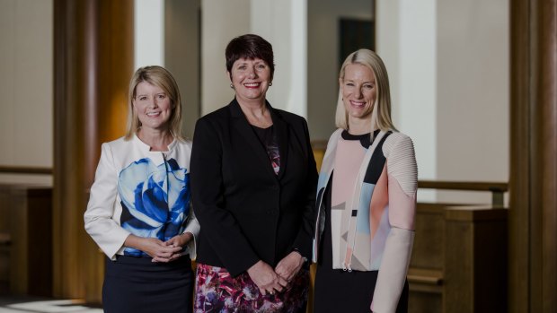 The launch of Changing the Story: a shared framework for the primary prevention of violence against women and their children in Australia.
From left, Chair of Our Watch, Natasha Stott Despoja, CEO of ANROWS Heather Nancarrow, and CEO of VicHealth Jerril Rechter.