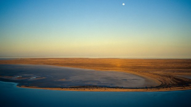 Moonrise over Lake Eyre in flood in Australia's desert heart. 