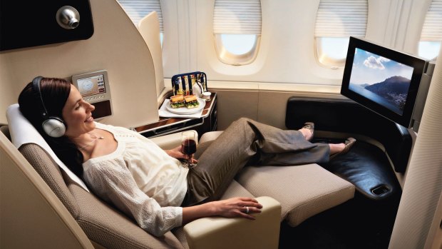 First class on board the Qantas 380.