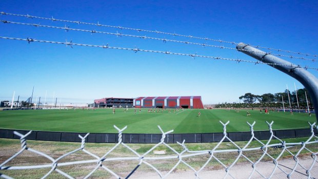 Essendon at a closed training session on Monday.